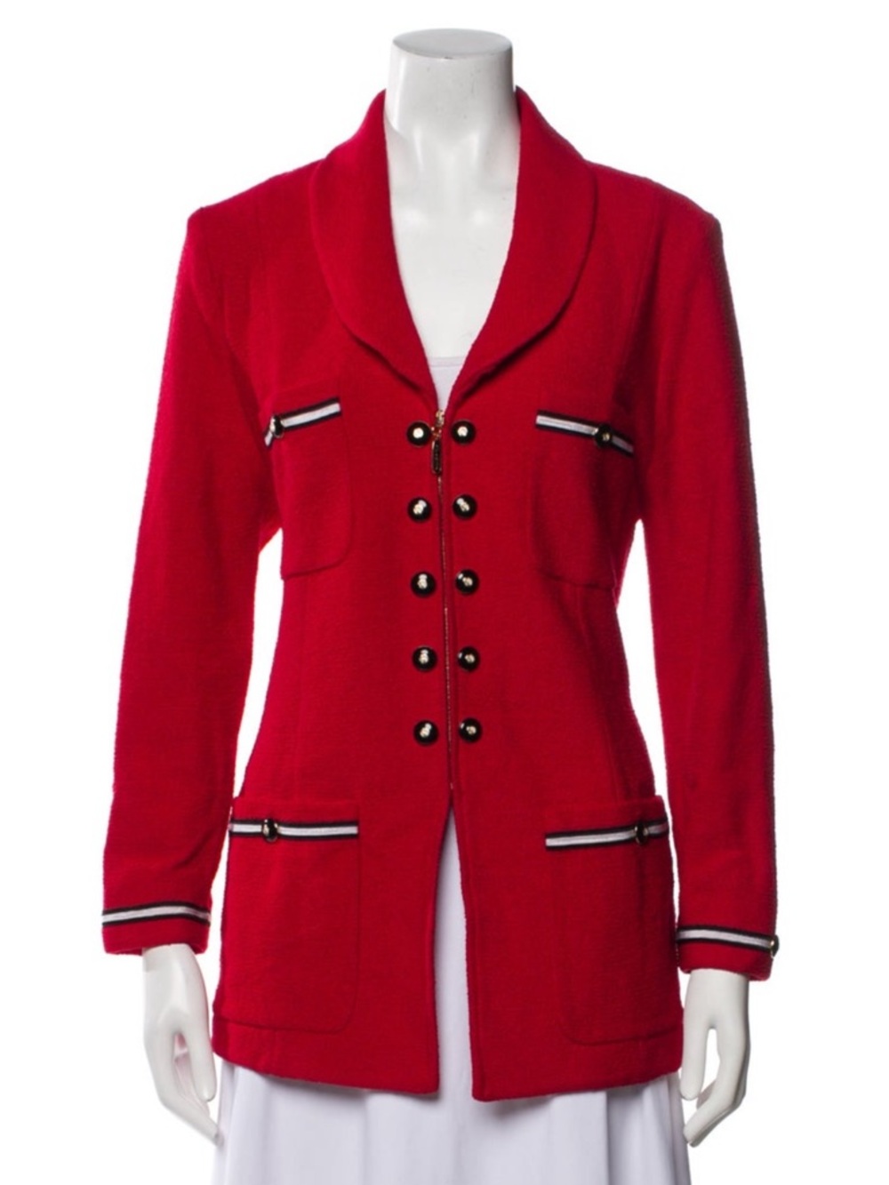 St. John Bright Red Double-Breasted Knit Blazer